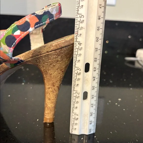 Fiomi Shabby Chic BOHO Floral Abstract Fabric Cork High Heel Stiletto Sandals - Picture 7 of 12